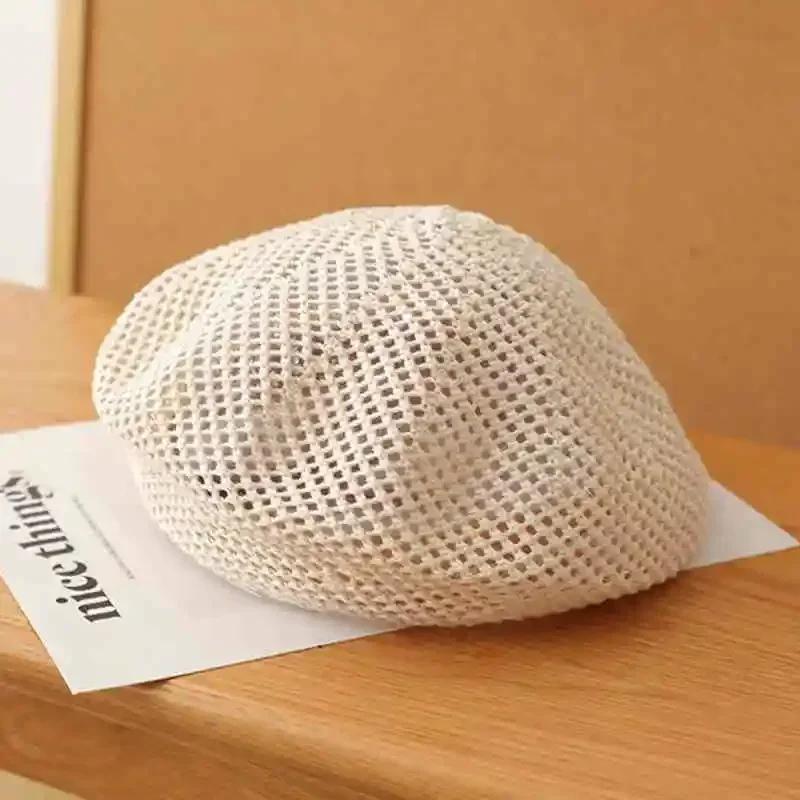 Straw Beret for Women Summer Sun Protection UPF 50+ Breathable Thin Lace-up Design, Head Size Outdoor Beach Sun Hat Headband