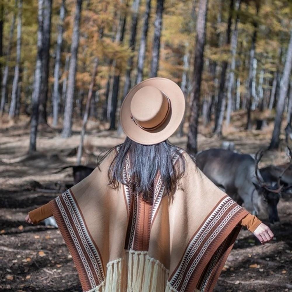 Belt Buckle Felt Hat Elegant Women Jazz Hat Trendy Woolen Flat Top Hat Outdoor Activities