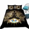 Mandala Buddha Duvet Cover Set King Size Exotic Ethnic Bohemian Bedding Set Golden Black Lotus Flowers Gorgeous Comforter Cover