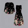 Oversized Female Two Piece Set Floral Sling Dress With Hollow Out Knit Outer Coat