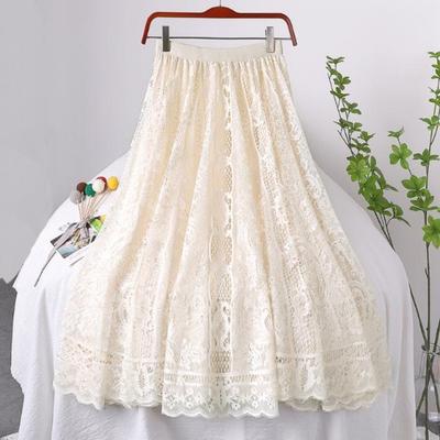 Saia de renda com bainha vieira – cintura vazada e elástica – linha A lisonjeira para casual chique – moda feminina essencial