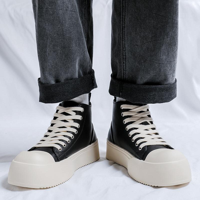 Fashion Big Size 38-46 Men Genuine Leather High Top Boots High Quality Casual Leather Thick Bottom Ankle Boots Outdoor Walking Shoes New