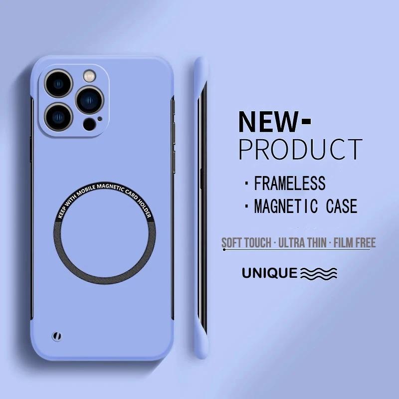 

Ultra Thin Hard PC Magnetic Frameless Phone Case For Magsafe iPhone 17 16 15 14 Pro Max 13 Mini Air 16e Matte Color Solid Cover iPhone 16 бузковий