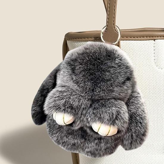 Handmade Soft Plush Bunny Keychain with Tin Box Fluffy Cute Bunny Pom Pom Charm Stuffed Animal Keyring for Easter Birthday Gift