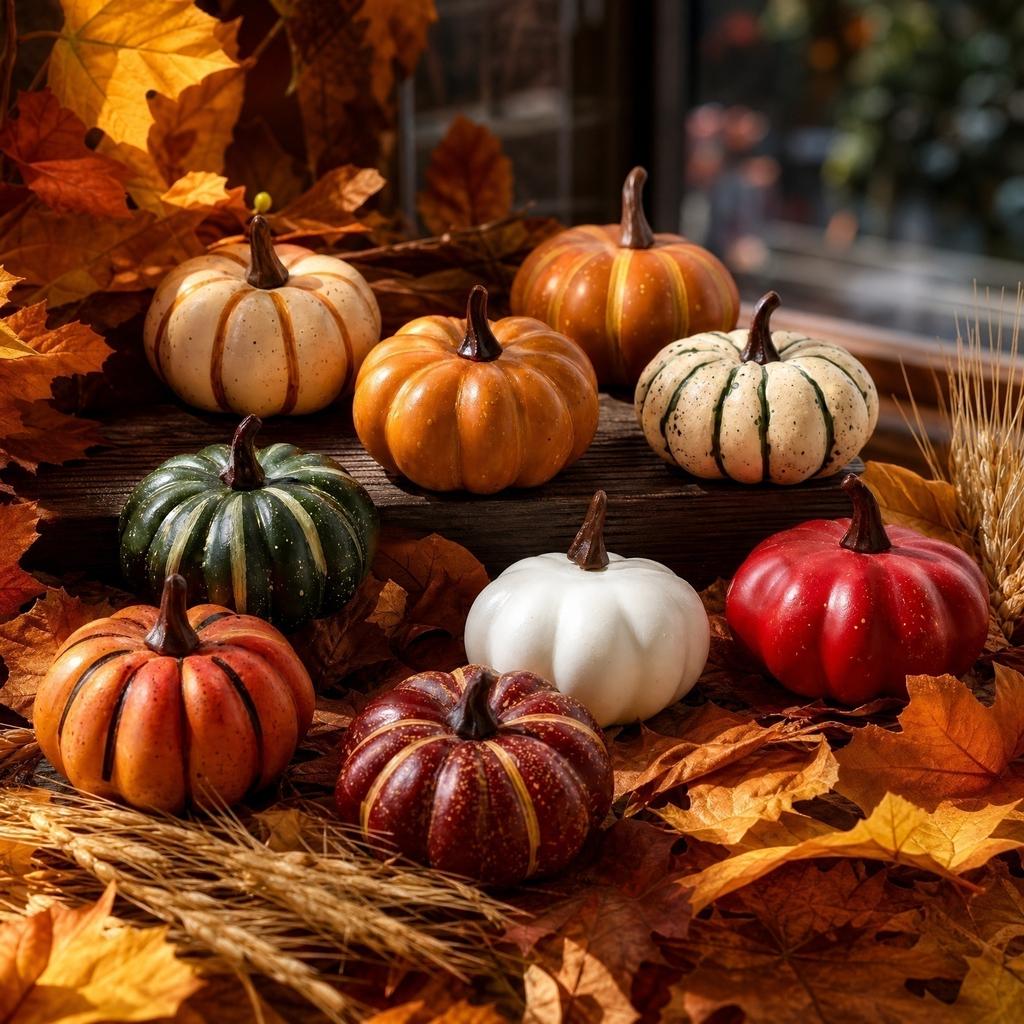 9 Piece Artificial Pumpkin Set Decorative Harvest Display Photography Food Baking Props for Autumn and Halloween Decor