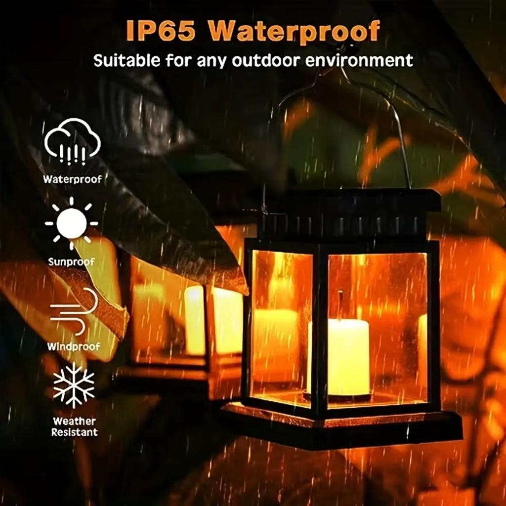 Solar Powered Hanging Garden Candle Lantern Light Outdoor LED Decorative Hanging Lamp for Landscape Lawn Path Balcony Yard Decor