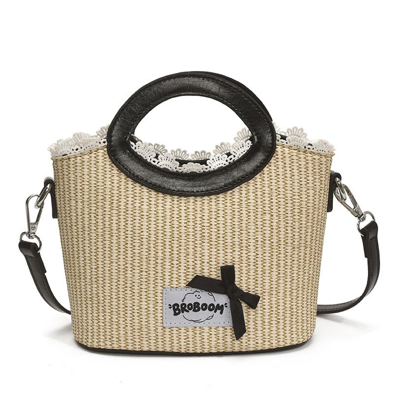 

Trendy fashion bow lace edge hand-held bucket bag women s 2025 new casual foreign style woven one-shoulder crossbody bag чёрный