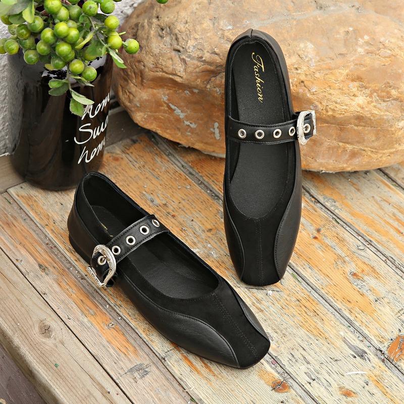 

Модная женская обувь на плоской подошве, кроссовки, модный ремешок с пряжкой, круглый носок, роскошные кроссовки для женщин, удобные балетки с мелким вырезом, туфли Мэри Джейн для женщин 36 чёрный