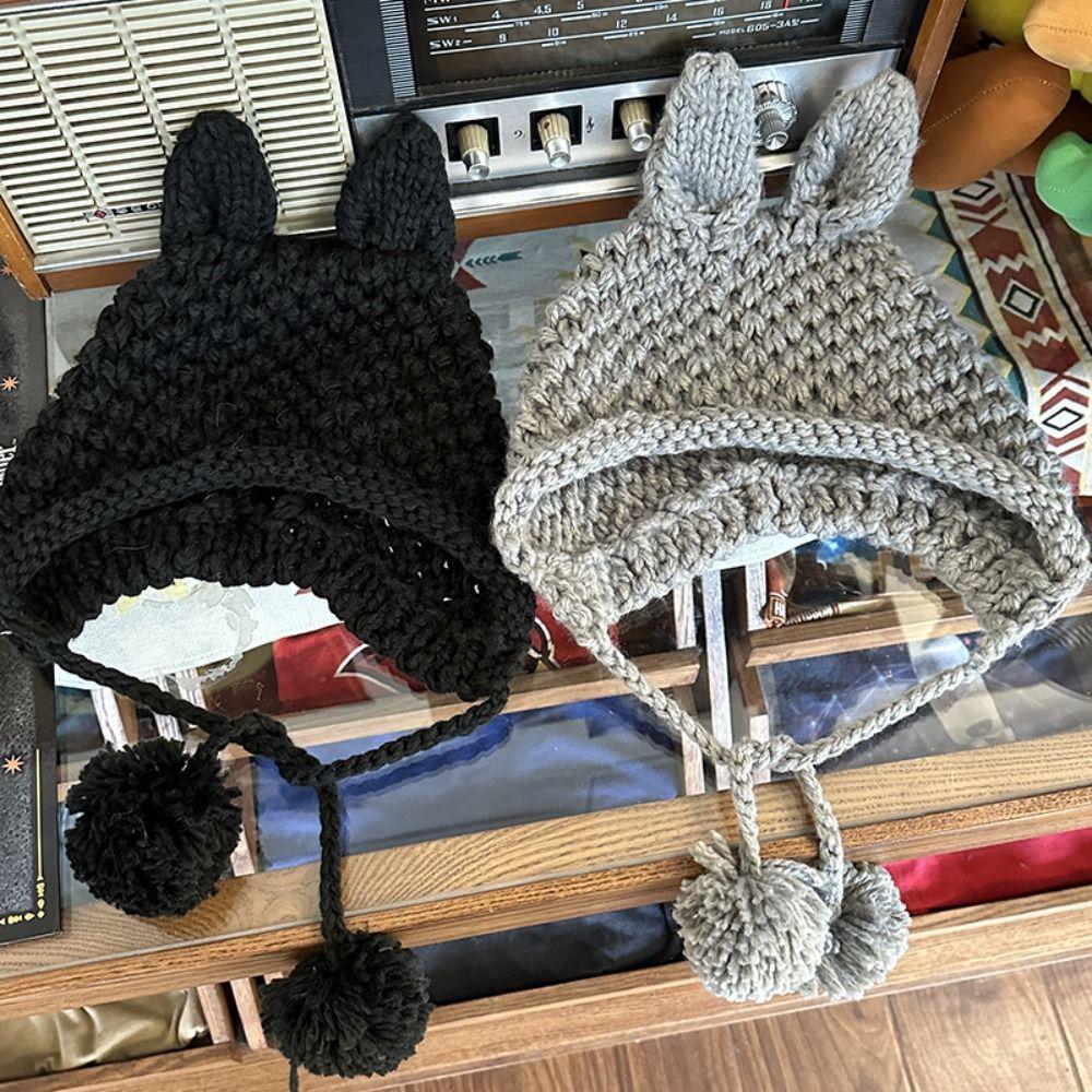 Hand-crocheted Y2k Knitted Hat New Design Ear Protection Hat Fashion Rabbit Ear Knit Hat  Girls