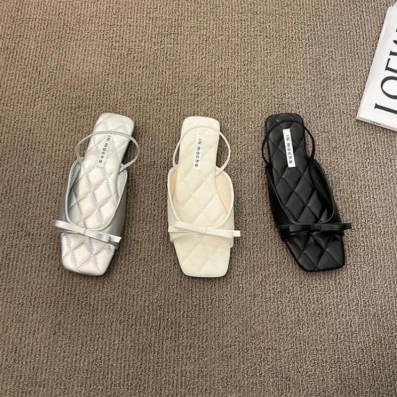 Summer New Women's Slippers Open Toe Square Toe 2024 Brand Shoes for Women Daily Bow Tie Flat Outdoor Women's Slippers Chinelos