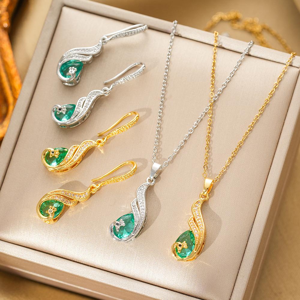 Light Luxury Flower Iris Imitation Red Sapphire Necklace Versatile Fashion Temperament Set for Women