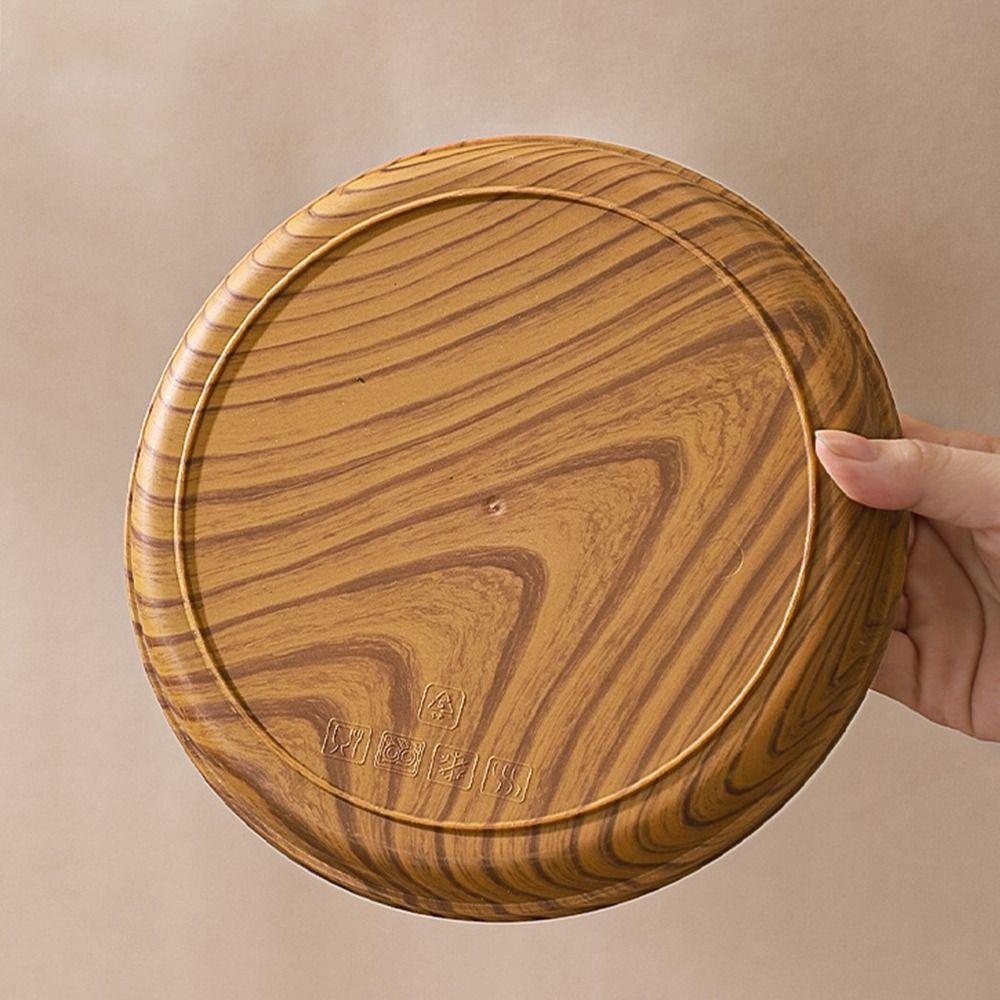 1Pcs Handmade Water Cup Tray Round Dishes Plate New Imitation Wooden Tray Home Use