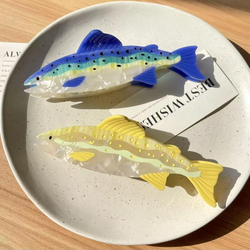 Non-slip Hair Claw Clip Ocean Series Trout Print Eco-friendly Acetate Hair Clamp for Women Daily Summer Casual Outings