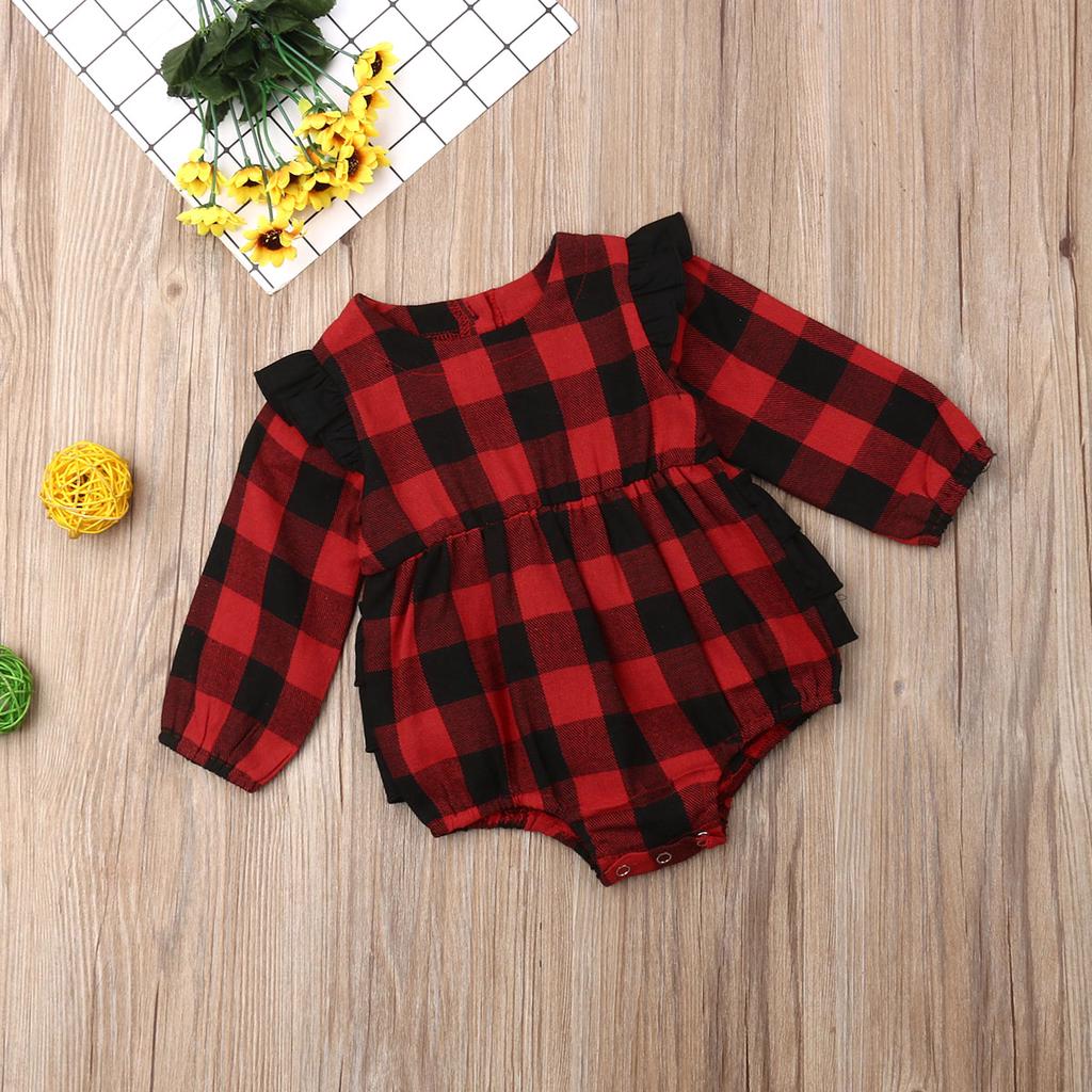 Neu Infant Kinder Baby Mädchen Plaid Kleidung Weihnachts Romper Overall