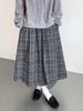 Ou Fan Retro Plaid Woolen Pleated A-line Skirt with Elastic Waist for Autumn/Winter
