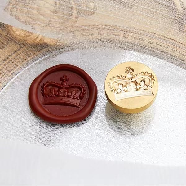 3D Crown Wax Stamp, 2.5cm/1'' Removable Brass Head with Wooden Handle, Adhesive Wax Seal for Wedding Invitations, Kids DIY Creative Gift Idea