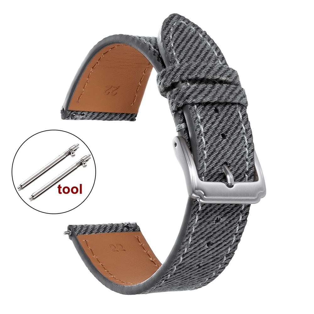 Vintage Denim Watch Strap Stitched Leather Watch Band 18mm 20mm 22mm Universal Quick Release Smartwatch Bracelet Brown Wristband