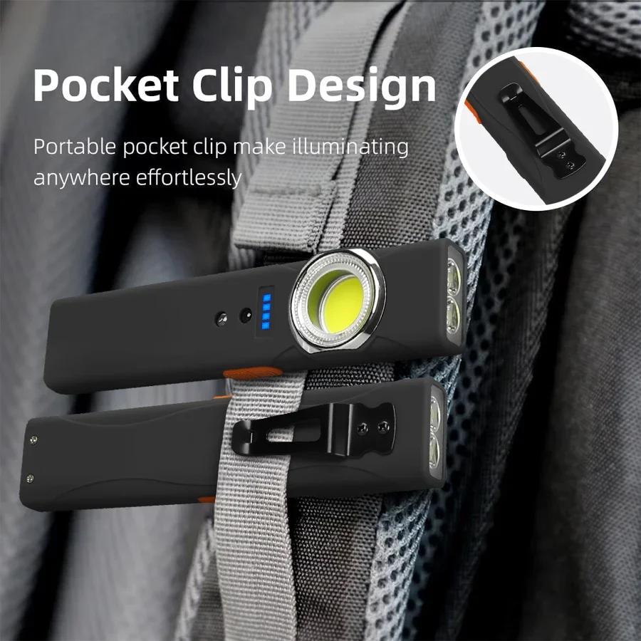 Magnetic Dual Light Flashlight 600 LM Rechargeable Torch, 6 Modes Portable Work Lamp for Job Site/Emergency/Camping/Outdoor Use