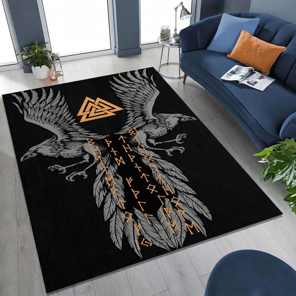 3D Norse Viking Oding Raven Crow Skull Huginn Muninn Rug for Bedroom Living Room Sofa Home Doormat Decor,kids Non-slip Floor Mat