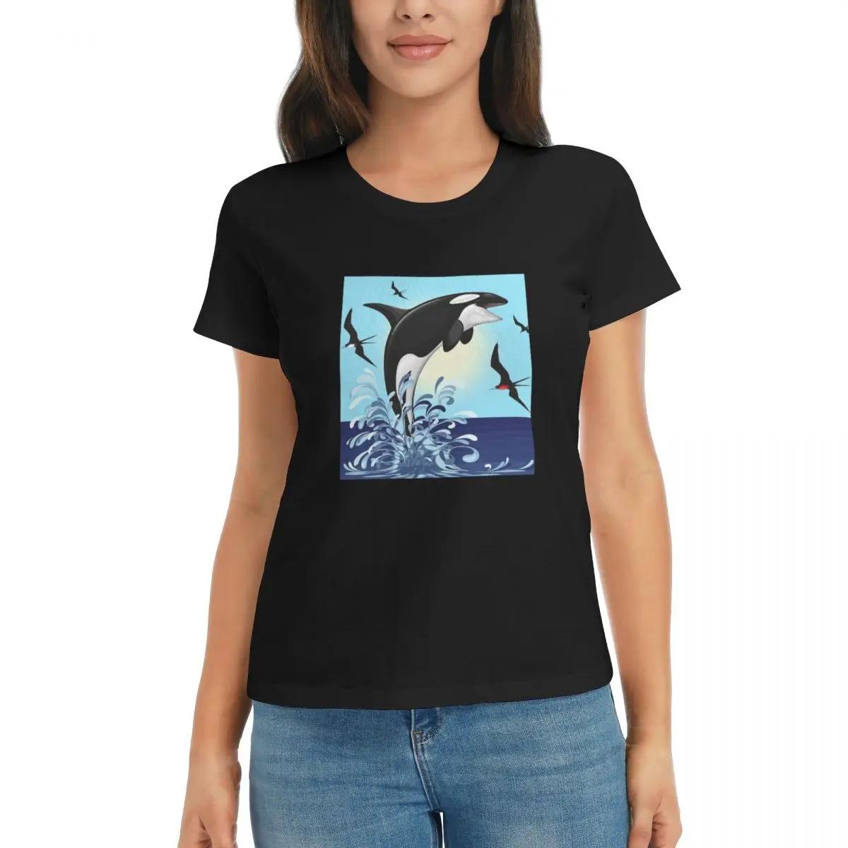 

Women TShirt Orca Killer Whale Jumping Out The Ocean Summer Short Sleeve Tees ONeck Cotton T Shirts Clothes Tops Streetwear 4XL