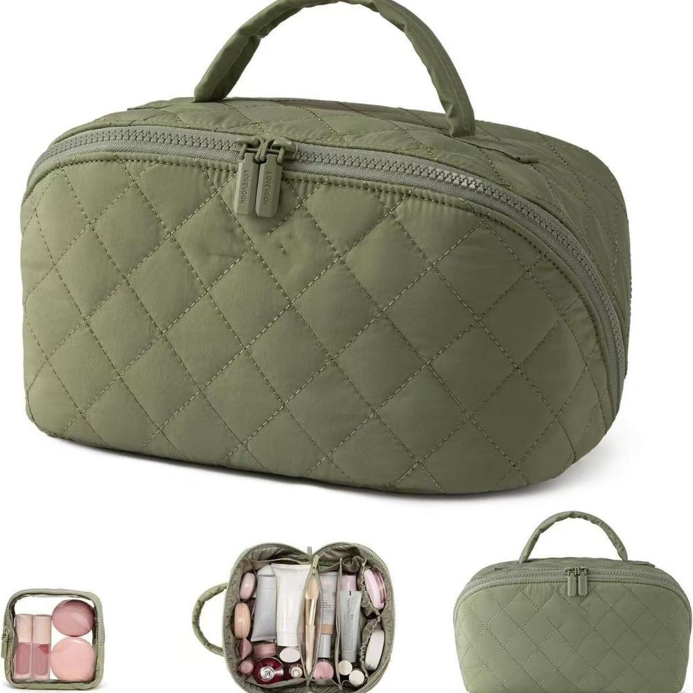 Durable Wide Open Woman Makeup Bag Lay-Flat Water-Resistant Cosmetic Case Travel Organizer for Toiletries & Brushes