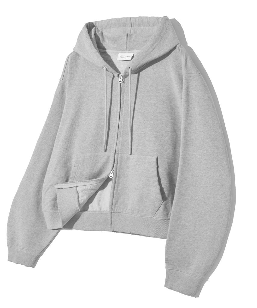 Filluminate Damaged Semi-Crop Zip-Up Hoodie - 3 Colors