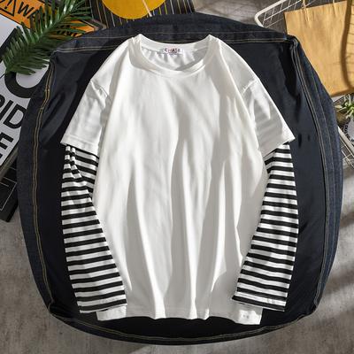 Mode Damen Herren Kleiderschrank Studentenhemd Fake Zweiteiler O-Ausschnitt Langarm T-Shirts Lässig Frühling Schule Weich Lässig