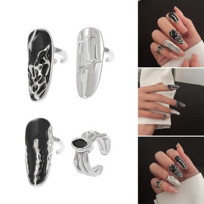 Pack Of 4 Adjustable Opening Fingernail Rings Finger Rings Finger Accessories for Everyday Wear Trend Party Jewelry