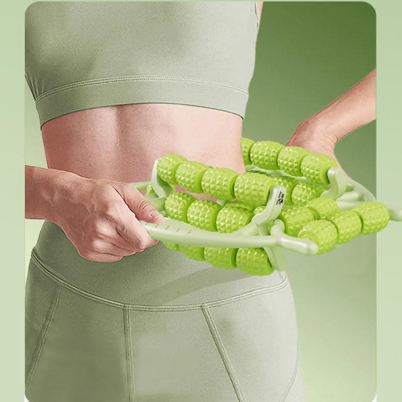 29-Wheel Leg Massager for Muscle Relief - Green, Multifunctional Fitness Equipment for Slimming, Calf Stretching and Relaxation, ABS Material