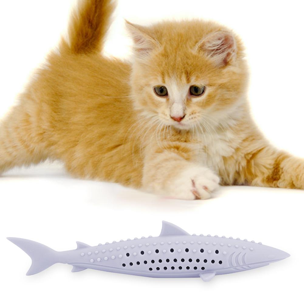 Silicone Pet Cat Catnip Molar Teeth Cleaning Simulation Fish Shape Training Interactive ToyPurple