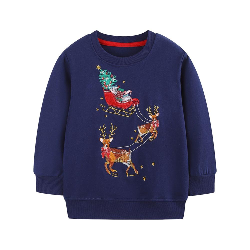 Christmas Long Sleeve Boys Girls Sweatshirts Deer Applique Autumn Winter Children's Clothes Hooded Shirts Baby Tops