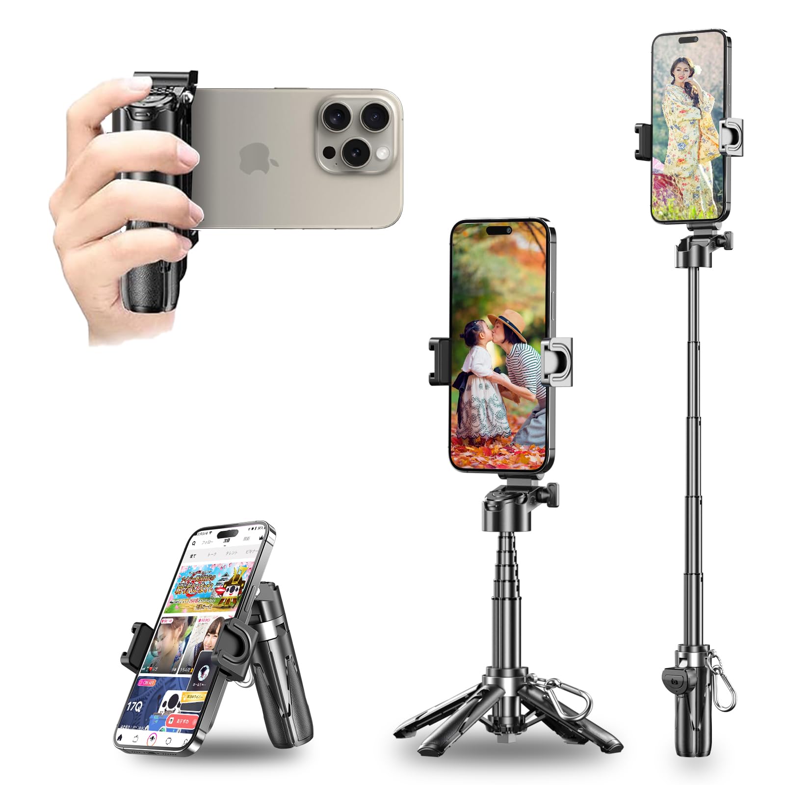 

Selfie Smartphone Smartphone iPhone Camera Grip Aluminum Alloy for Compatible with Android and Android Smartphone Stand with Quadruped Tripod for Live чорний