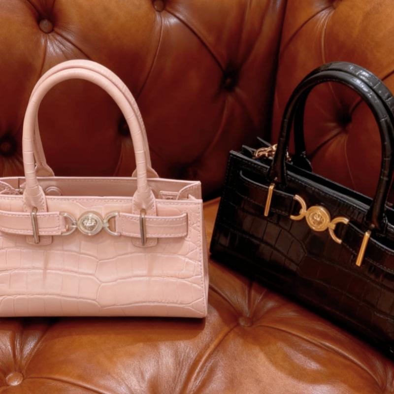 Bolsa Tote e Bolsa Transversal Inspiradas em Zhao Lusi em Couro Genuíno com Padrão de Crocodilo