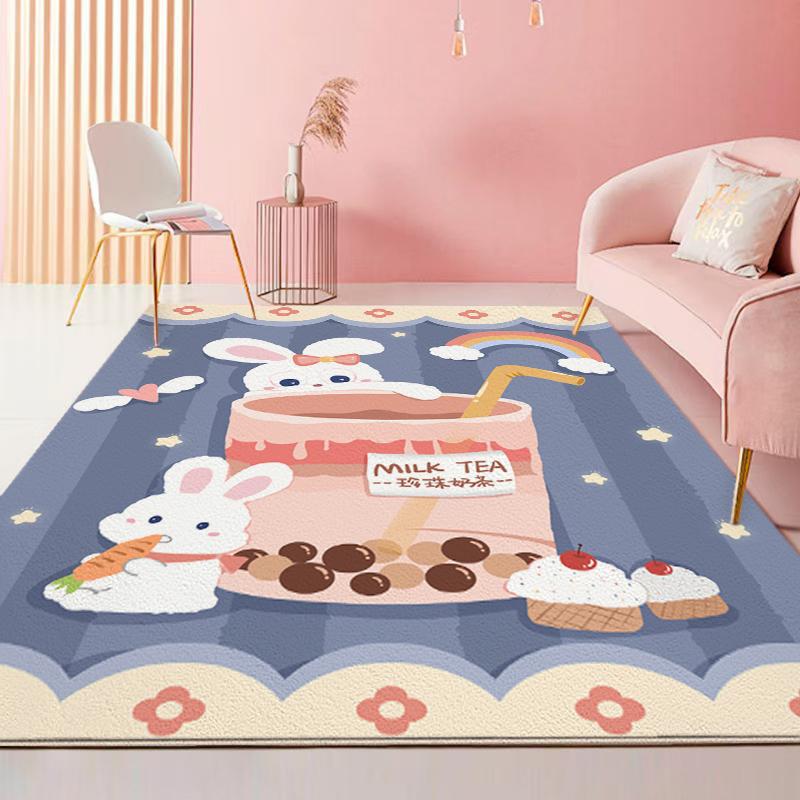 Kawaii Rabbit Rug Cartoon Animal Velvet Baby Room Floor Mat For The Living Room Bedroom Decor Carpet Home Kitchen Bath Tapis
