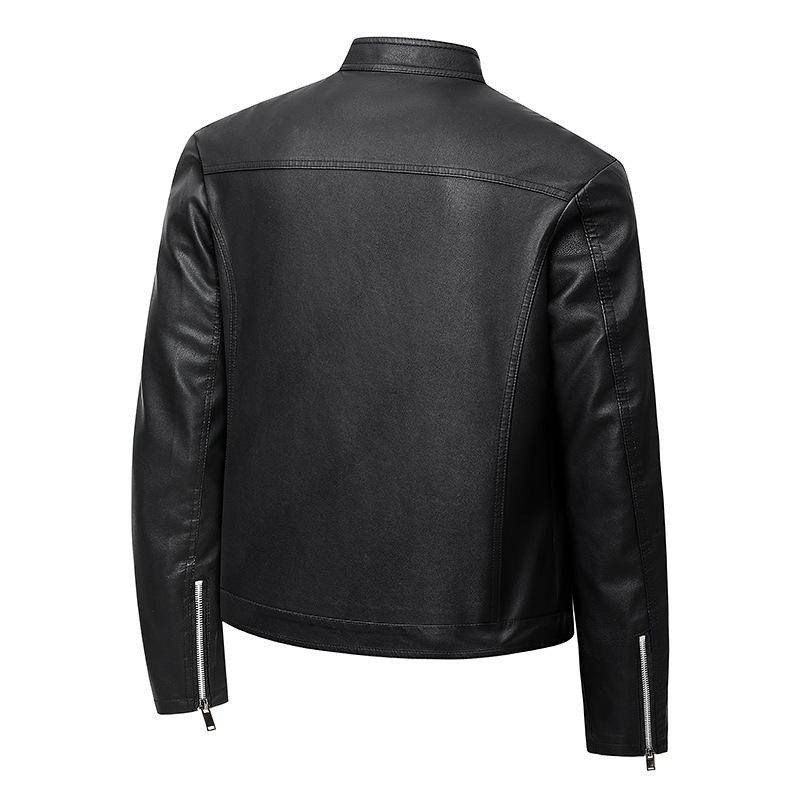 Men's leather jacket locomotive washed pu leather jacket type men's fit stand-up collar men's top leather jacket plus size jacket