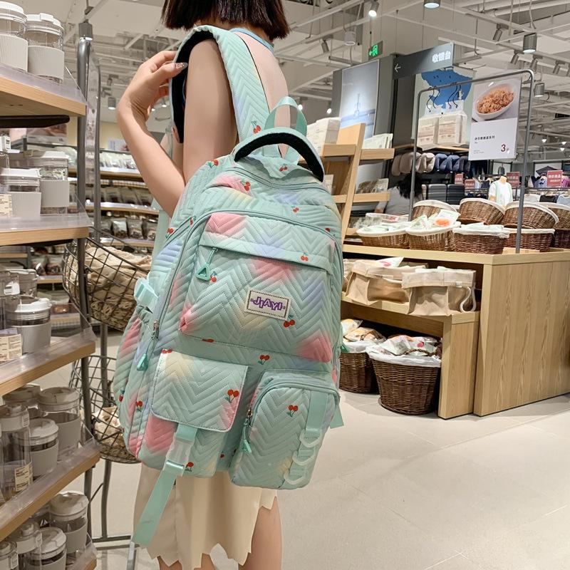 Schoolbag Unisex Kids Green Fashion Colorful Nylon Backpack Korean Version Ins Foreign Style High Value Student Large Capacity Casual Computer Bag