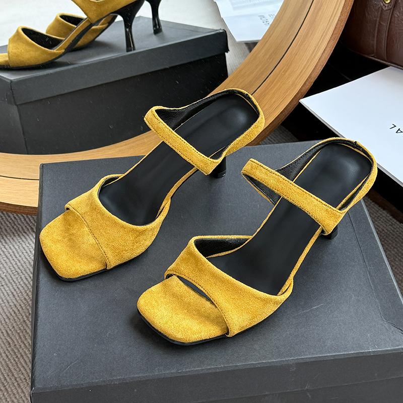 Fashion black High Heel Sandals Women's Summer New Style Sexy Thin Heel Fashionable Toe Post Slippers Square Head Crossbody Shoes