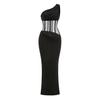 Elegant European One-Shoulder Party Evening Gown with High-End Mesh and Waist-Cinching Fishbone Design for Women