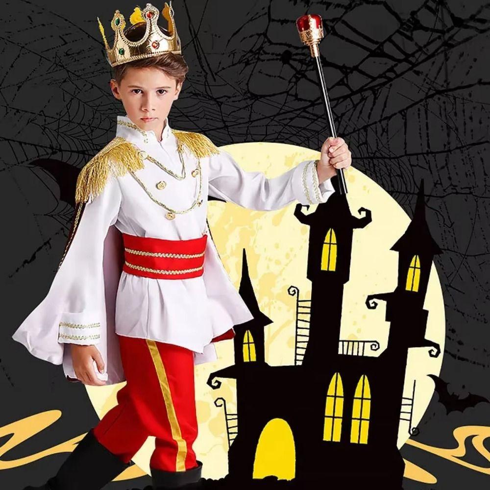 Role Playing Prince Cosplay Dress Suit King Prince Kid Crown Cane Party Costume  Children