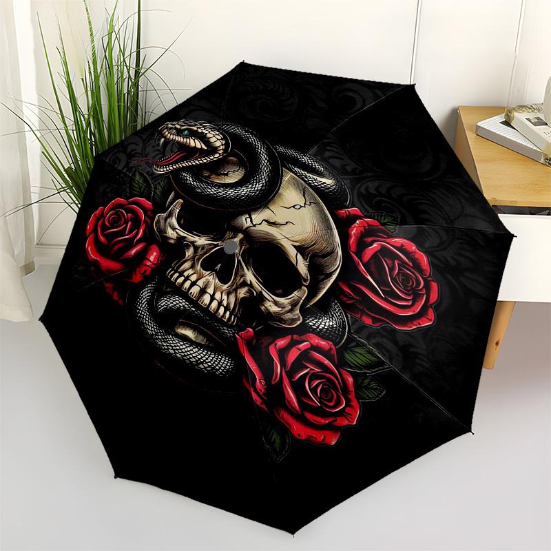 1pc Skull and Snake with Roses Umbrella with Plastic Handle, Suitable for All Seasons Outdoor PT385