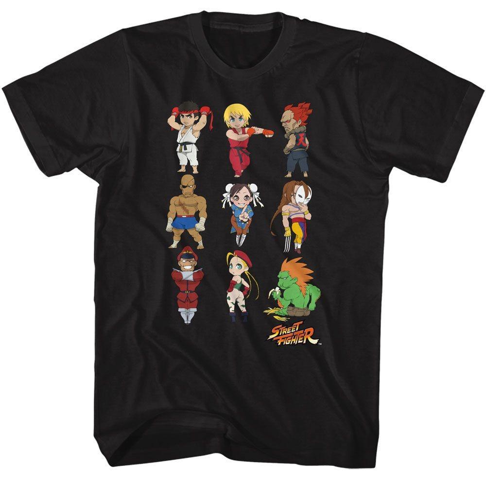 Street Fighter Chibi Characters Stacked Black Gaming Shirt XL