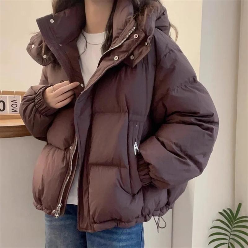 Módní vycpaný kabát Dámská zkrácená bunda s kapucí Puffer Jacket Drobná zesílená teplá podzimní zimní bunda Trendy