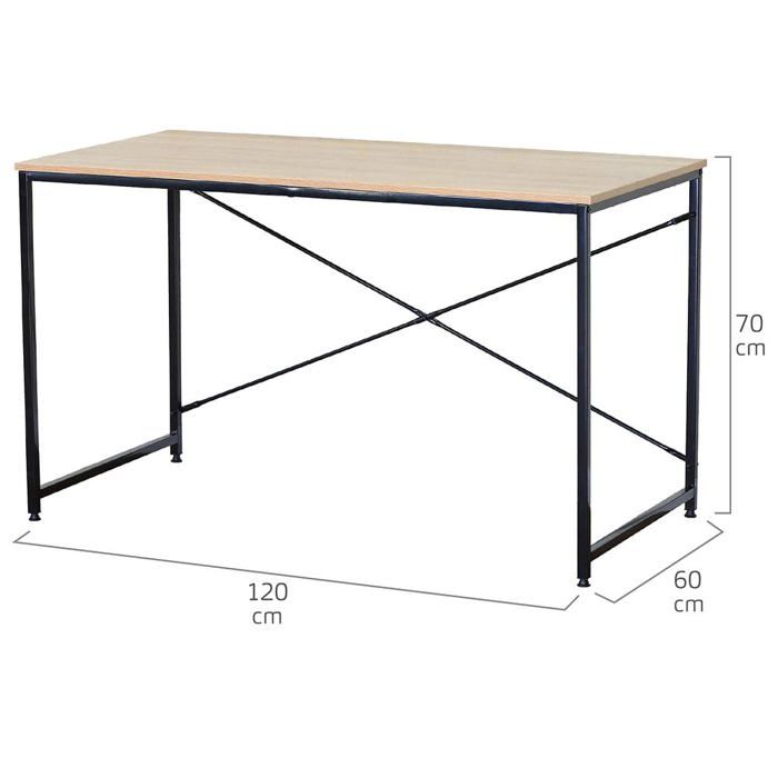 Table de bureau en bois - AKTIVE - 120x60x70 cm - Structure en acier noir - Style industriel - Surface en mélamine