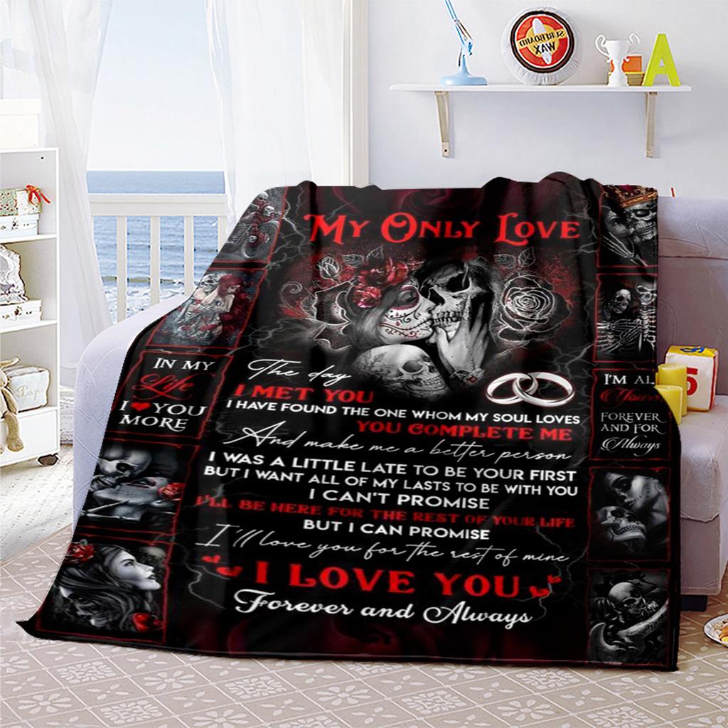 Gothic Skull Love Forever Always Plush Blanket Soft Comfortable All Seasons Perfect Sofa Office Naps Outdoor Travel Makes Great Gift