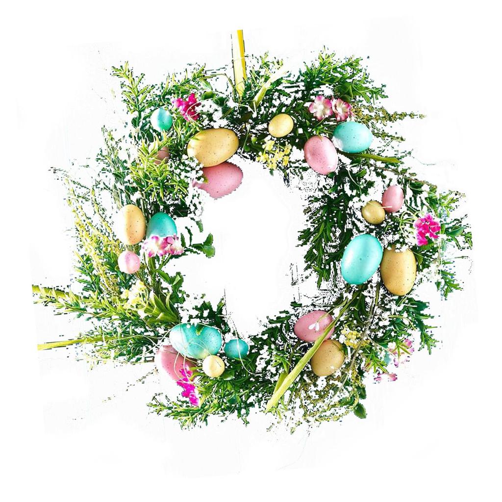 Easter Wreath with Pastel Eggs Front Door Wall Hanging Artificial Green Leaves Garland for Party Holiday Home Garden Decoration