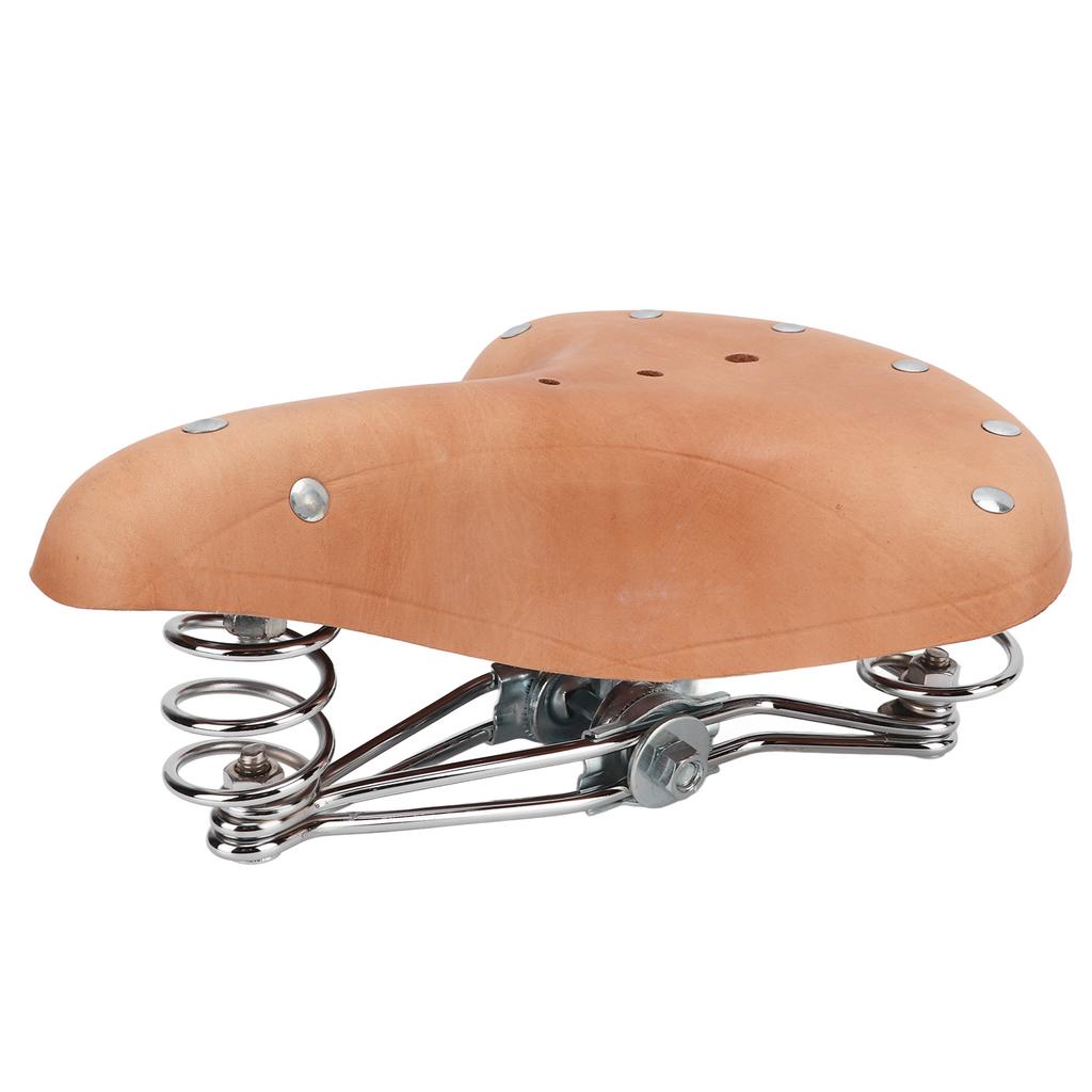 Vintage Classic Style Cow Leather Bicycle Saddle Retro Bicycle Cushion with Springs for Outdoor