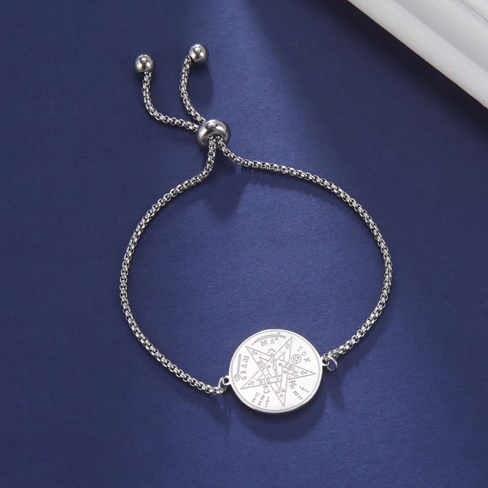 Dawapara Tetragrammaton and Witch Knot Bracelet Double Protection Amulet Adjustable Chain Stainless Steel Wiccan Jewelry