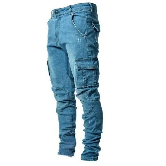 Men's Multi-Pocket Pocket Slim Fit Denim Cargo Pants Clothes Sale