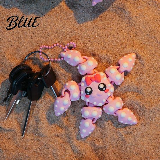 Starfish Hanging Ornament 3D Printed Articulated Figure Flexible Cartoon Fidget Joint Figure Toy Sea Animal for Desktop Decor Schoolbag Accessory
