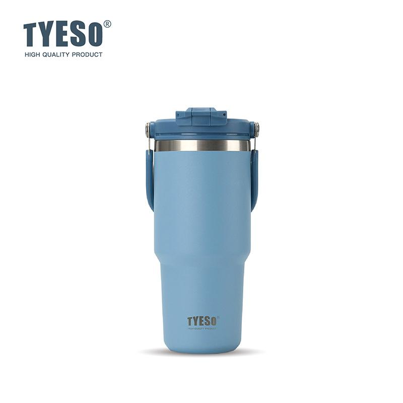 Tyeso 750ml Vacuum Cup Handle Dual-Drink Coffee Mug 304 Stainless Steel Ice Cup Car Bottle Hot Cold Retention Thermoses 750ML синий